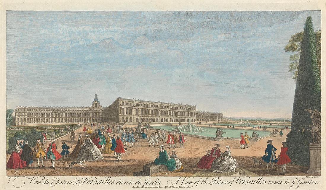 Vue ancienne du château de Versailles et de son jardin